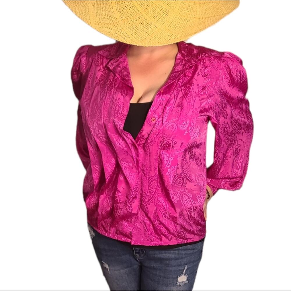 Vintage Magenta Paisley Button down Blouse size 8